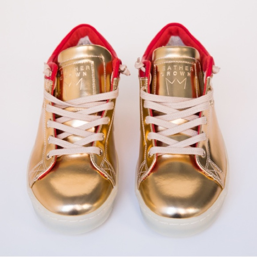 Crown Gold Leather Sneakers